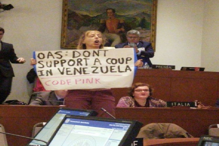 OEA: Desalojan a feminista por rechazar “golpe de estado” en Venezuela (Video)