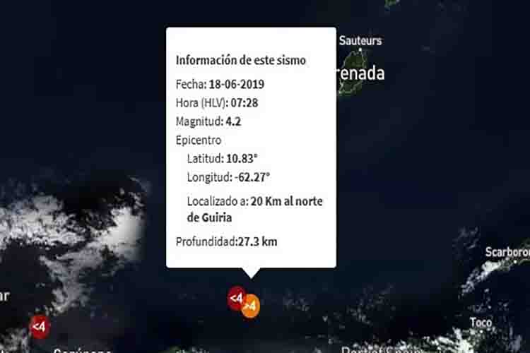Se registró un sismo de 4.2 de magnitud en Güiria, estado Sucre