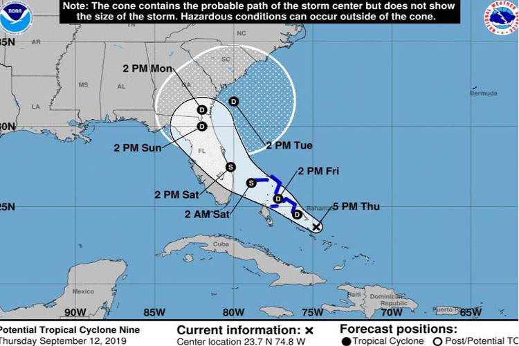 Emiten aviso de tormenta tropical para varias islas de las Bahamas