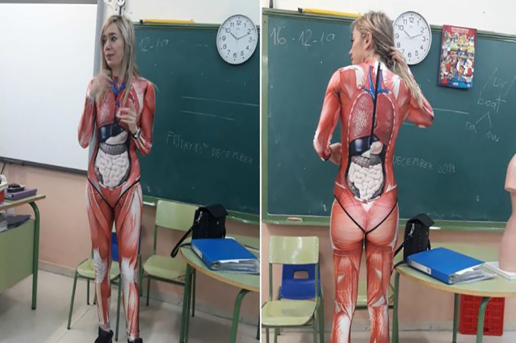 Maestra enseña cómo es el cuerpo humano a sus alumnos con un peculiar disfraz