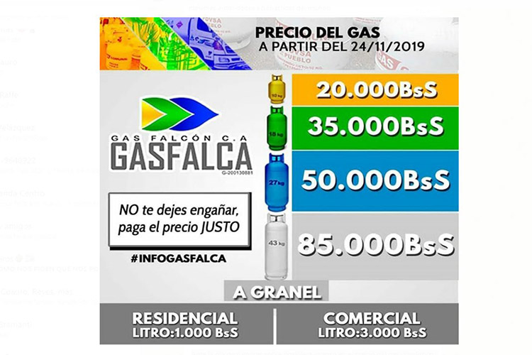 Gasfalca mantendrá los precios de los cilindros de gas (+Petro)