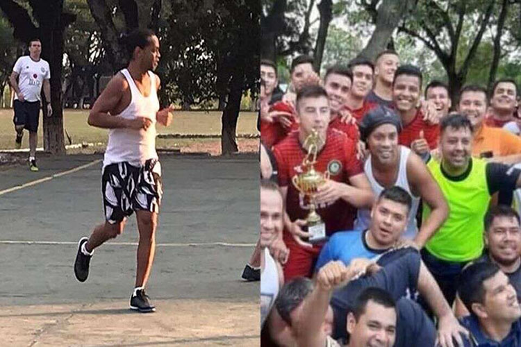 Ronaldinho juega un partido en la cárcel de Paraguay