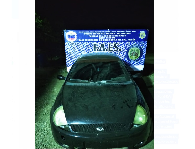 Vehículo usado en triple crimen es recuperado por las FAES en Píritu