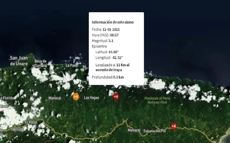 Un sismo de magnitud 3.1 se registró en Irapa, estado Sucre