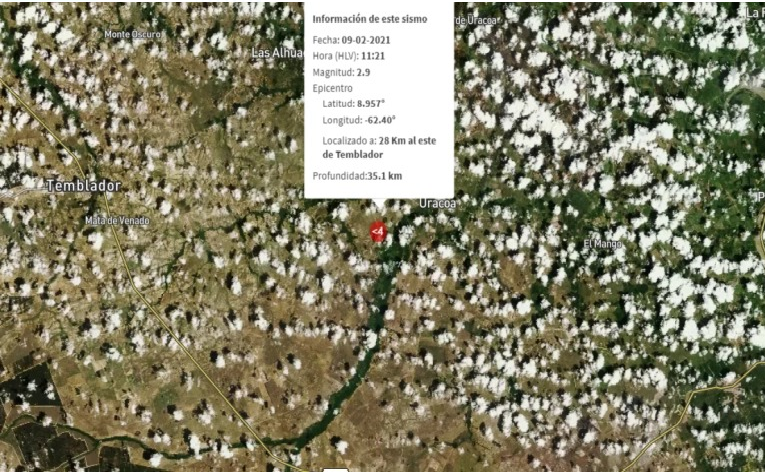 Se registró este 9 de febrero un sismo de magnitud 2.9 en Temblador, estado Monagas