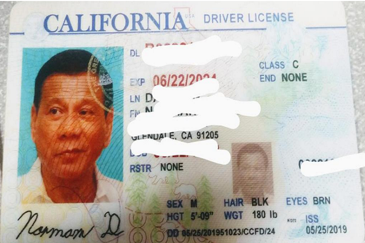 Policía detecta licencia de manejo falsa por fotografía del presidente de Filipinas