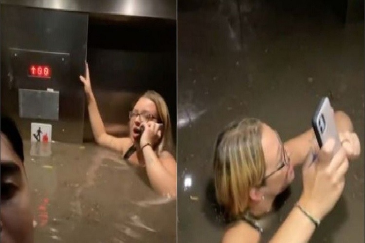 Quedaron atrapados en un ascensor con el agua al cuello (+video)