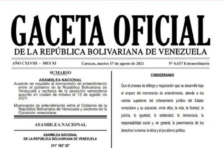En Gaceta Oficial Memorándum de Entendimiento y Diálogo firmado en México