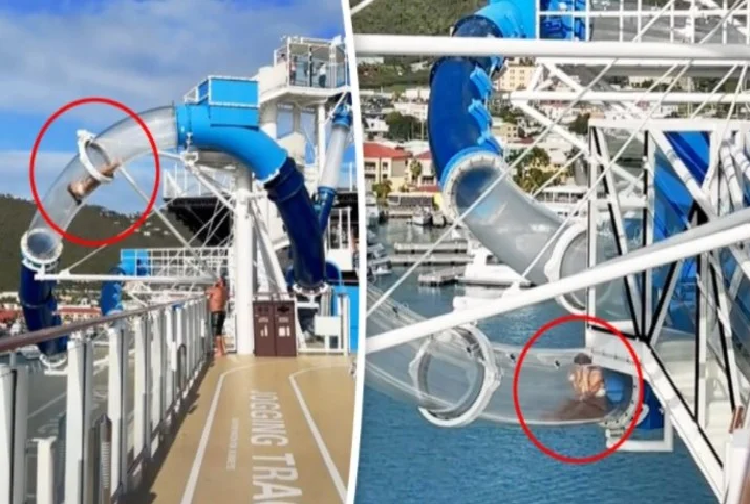 Video: Turista quedó atrapada en el tobogán acuático de un crucero
