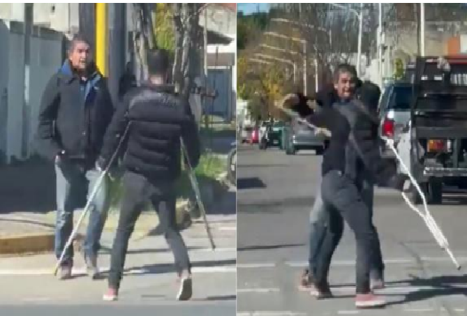 Pedía dinero con muletas en las calles, lo increpó un vecino y salió corriendo