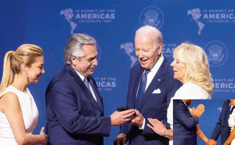 Biden toma la mano de la pareja de Alberto Fernández y no la suelta