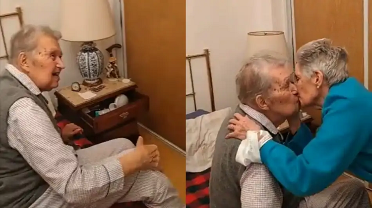 El emotivo reencuentro de dos abuelos que llevan 65 años de casados
